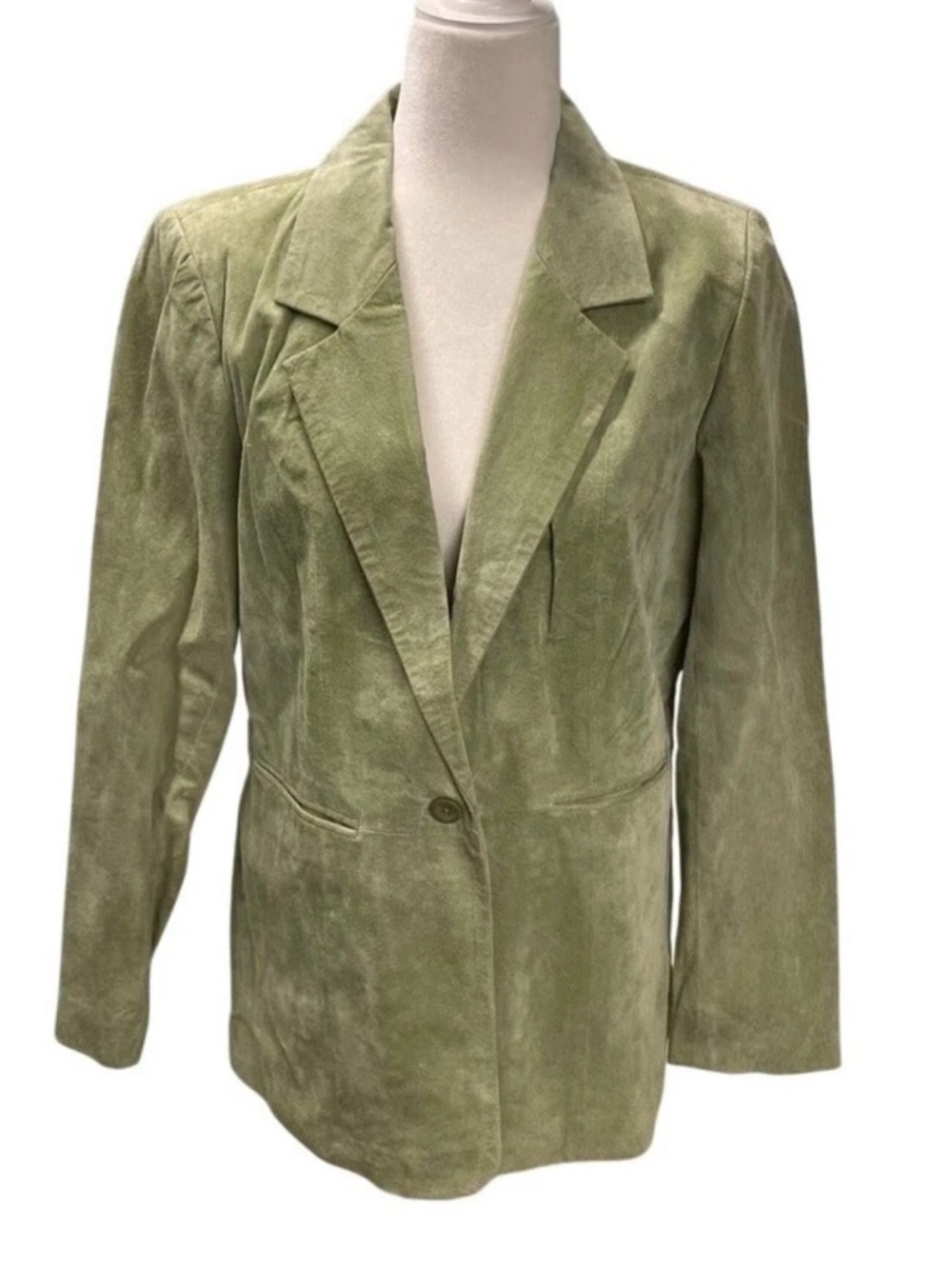 Denim&Co Olive Light Green Genuine Suede Single-Button Blazer